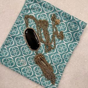 Kendra Scott Rayne gold long pendant necklace in black opaque glass